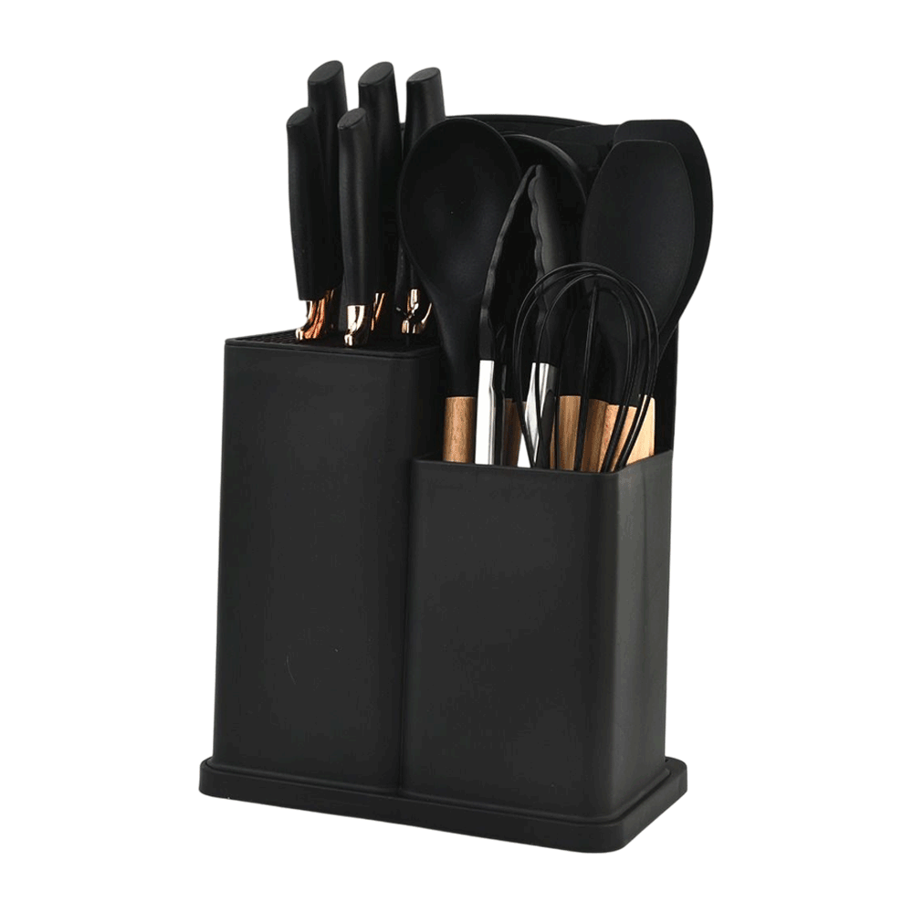 19 Pcs Kitchenware Set Knives And Silicone Black