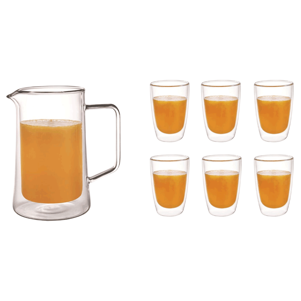 ARAMORO 1000ML DOUBLE WALL CARAFE  AND 300ML DOUBLE WALL GLASS TUMBLER 6 PCS 6901111237160