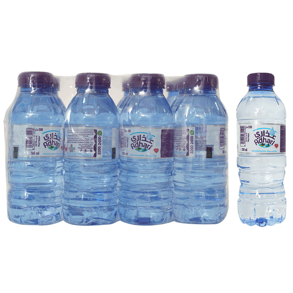 Adhari plastic bottled drinking water, 330 ml, 12