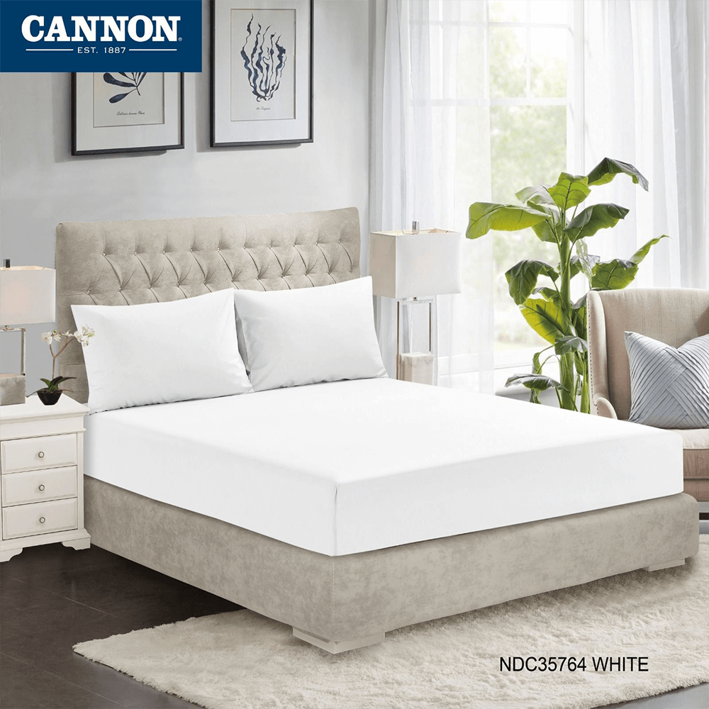 CANNON (K) FTD PREMIUM COTTON SOLID LINE B/SHT 3PC WHT