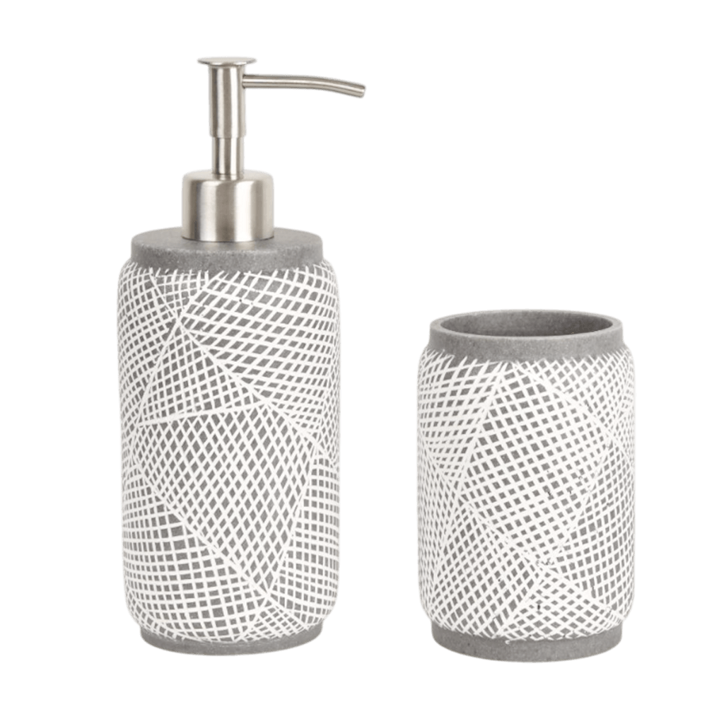 [KW083235] CANNON STRP WITH BAMBOO POLY RESIN BATH ACCESSORIES 2PC GREY