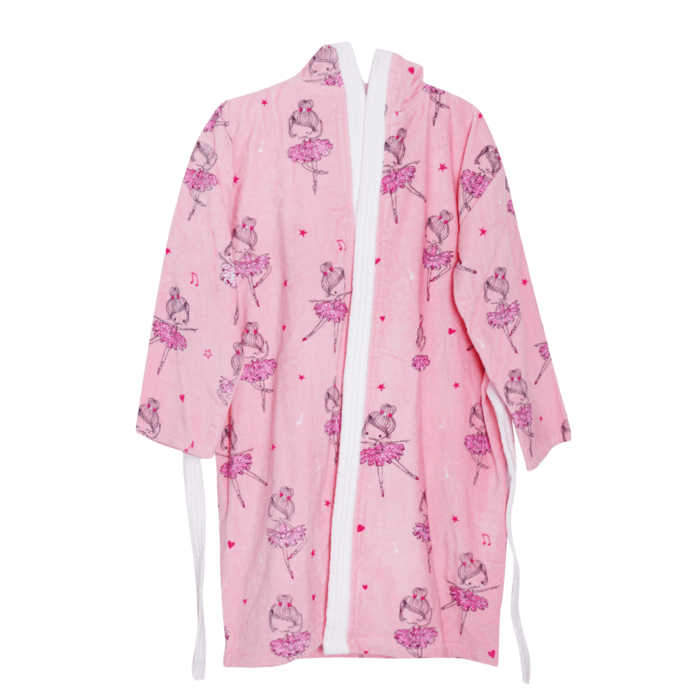 [KW037917] Cannon Reactive Printing Velour Hooded Children Large Bathrobe - Beige & Red