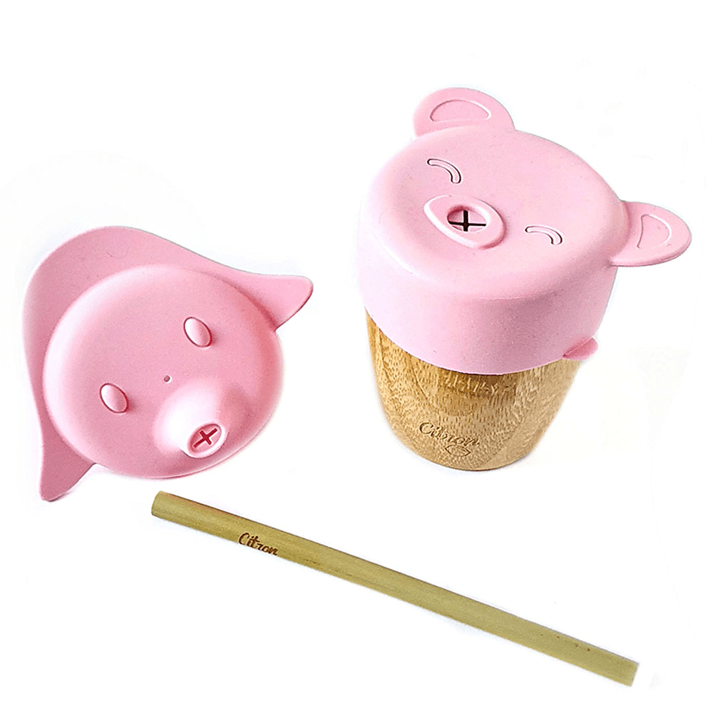 [KW053966] Citron 2 Lids & Straw Bamboo Cup