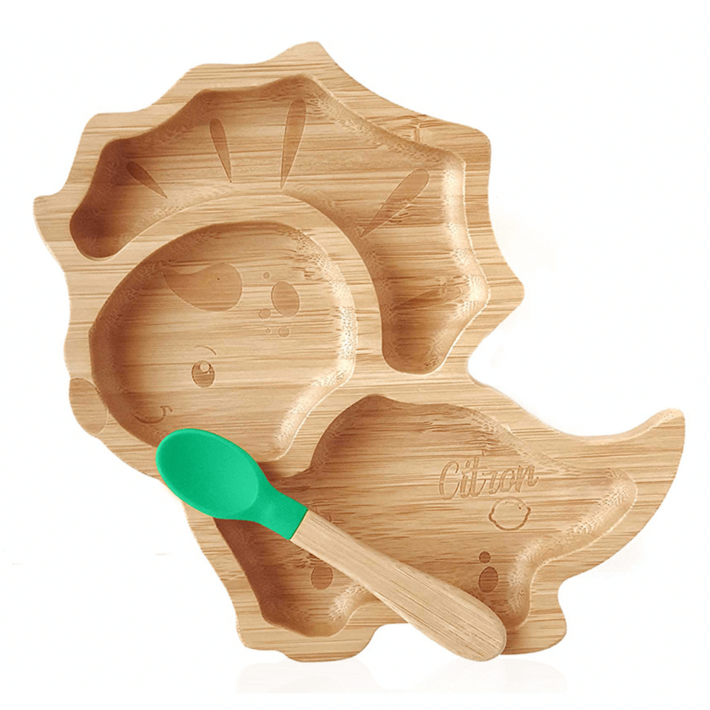 [KW053959] Citron Baby Bamboo With Spoon Suction Plate