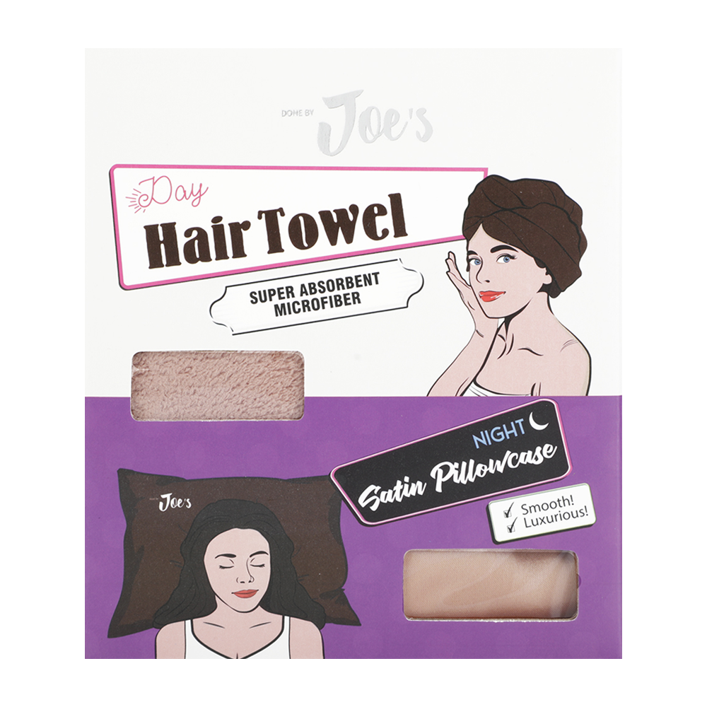 Done By Joe's Hair Towel & Satin Pillow Case Set - Caramel