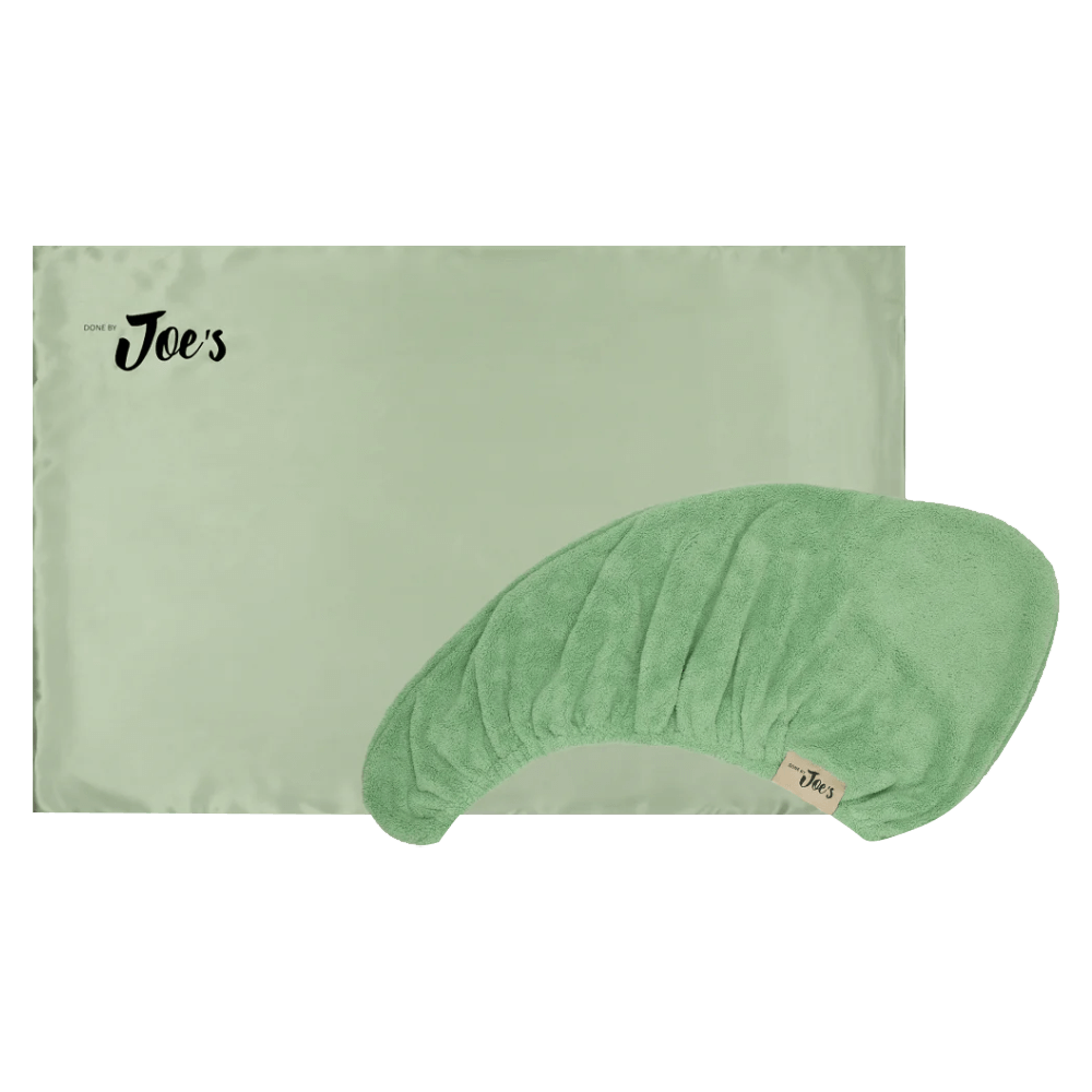 Done By Joe's Hair Towel & Satin Pillowcase Set - Pistachio Green