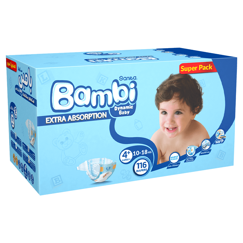 Sanita Bambi Size 4+ Diapers - Large (10-18 kg)
