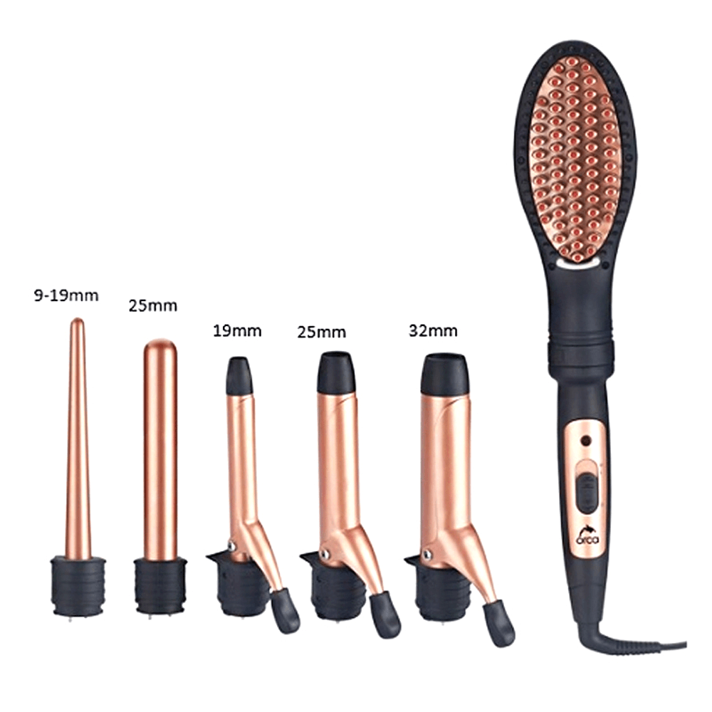 Orca 6 In 1 Curling Iron & Straightener Brush