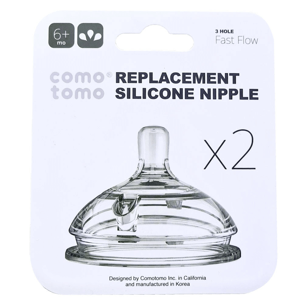 [KW029304] Comotomo Natural Teat Silicone Nipples - (Fast Flow) - 3 Hole - (6+ mo) - Clear
