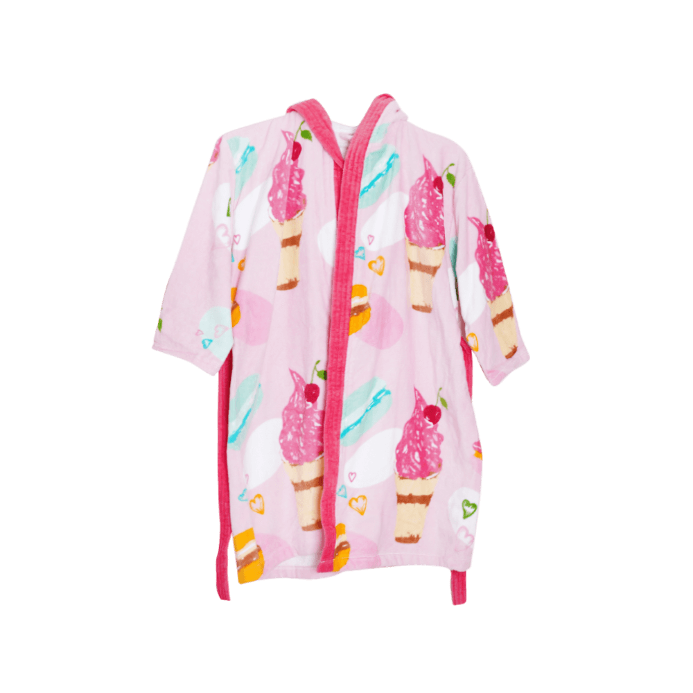 [KW037918] Cannon Reactive Printing Velour Hooded Children Large Bathrobe - Grey & Yellow