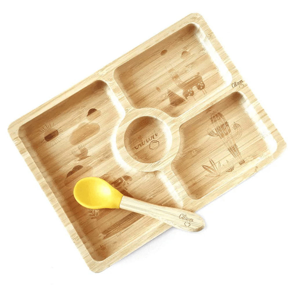 Citron Toddler With Spoon Bamboo Plate