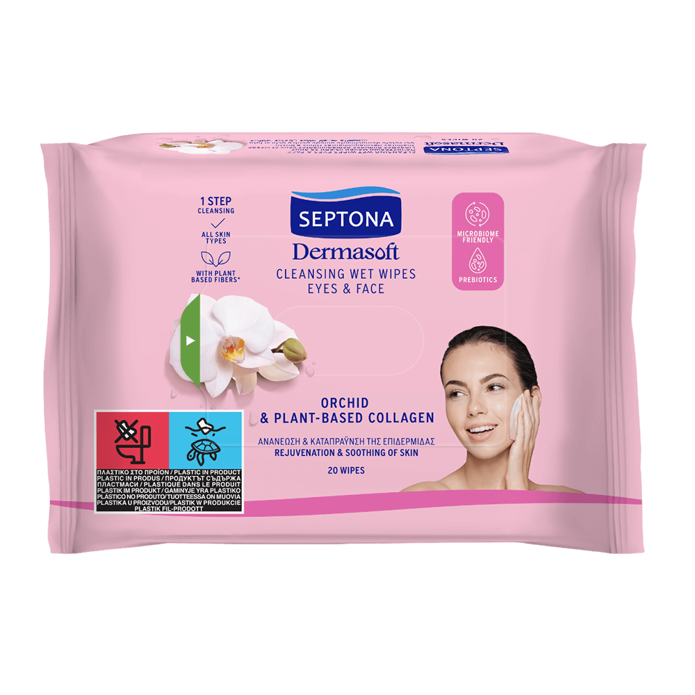 [KW065719] Septona Dermasoft orchid & plant-based collagen Cleansing Wet Wipes