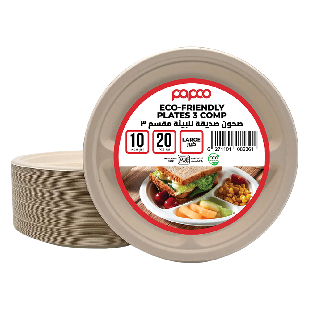 [KW059089] Papco Eco-Friendly Round 3 Compartment Plates