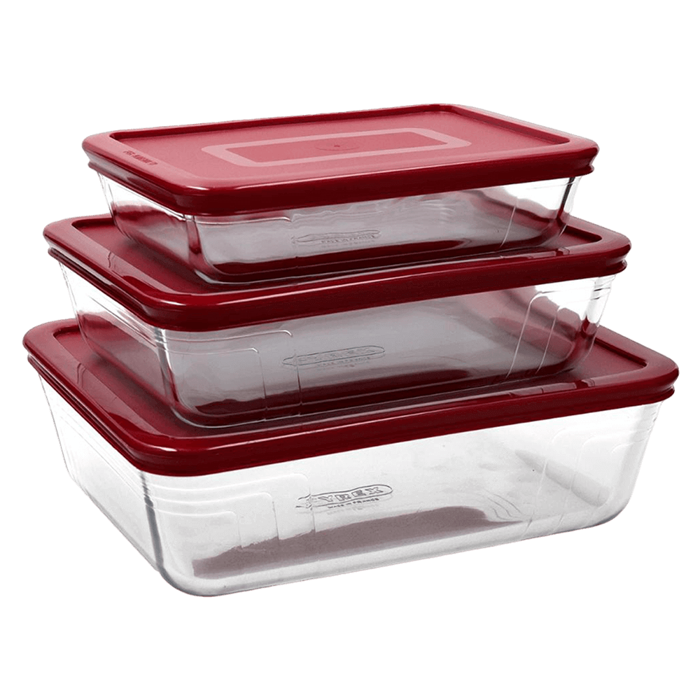 Pyrex 3 In 1 Rectangular Glass Containers - Red