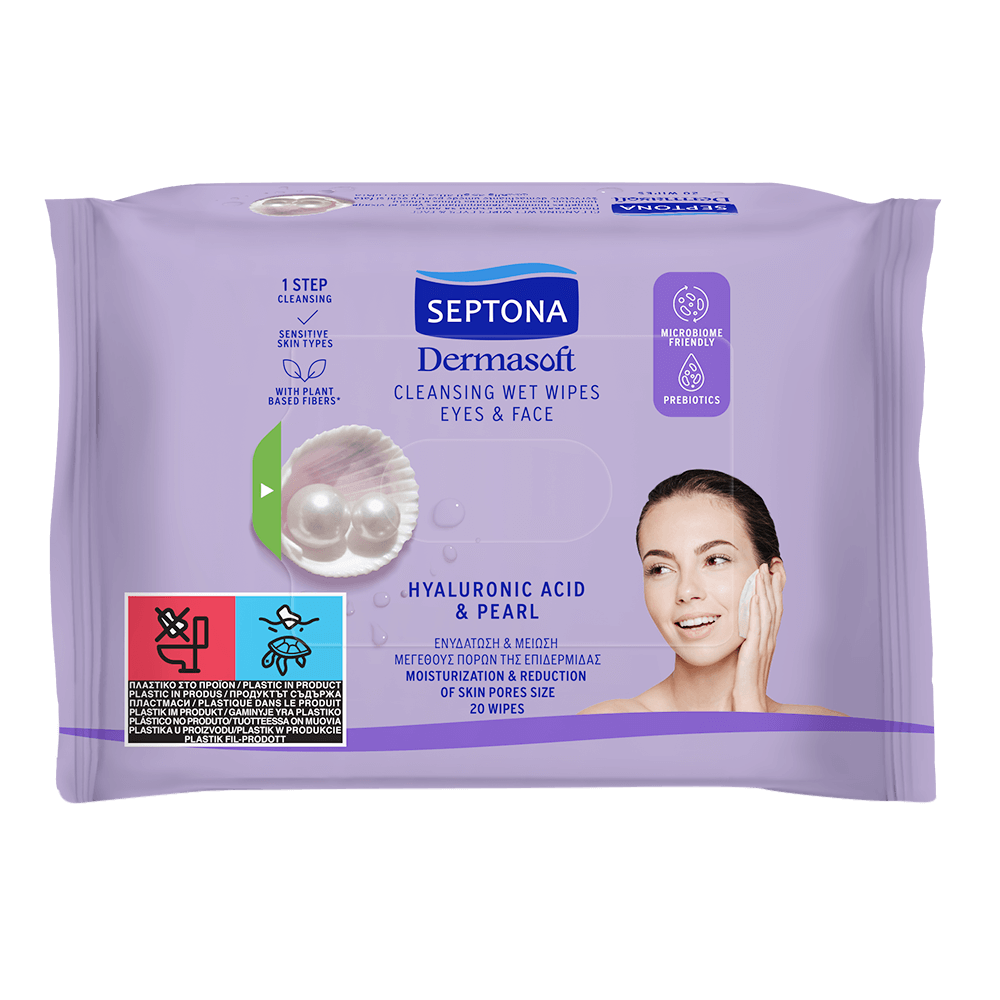 Septona Dermasoft Hyaluronic Acid & Pearl Cleansing Wet Wipes