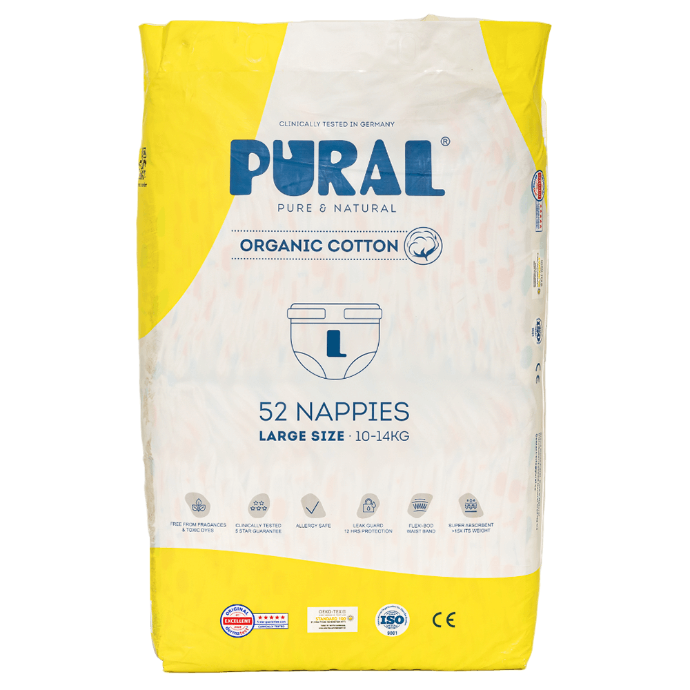 Pural Pure & Natural Large Allergy Friendly Organic Cotton Nappies - (10-14 kg)
