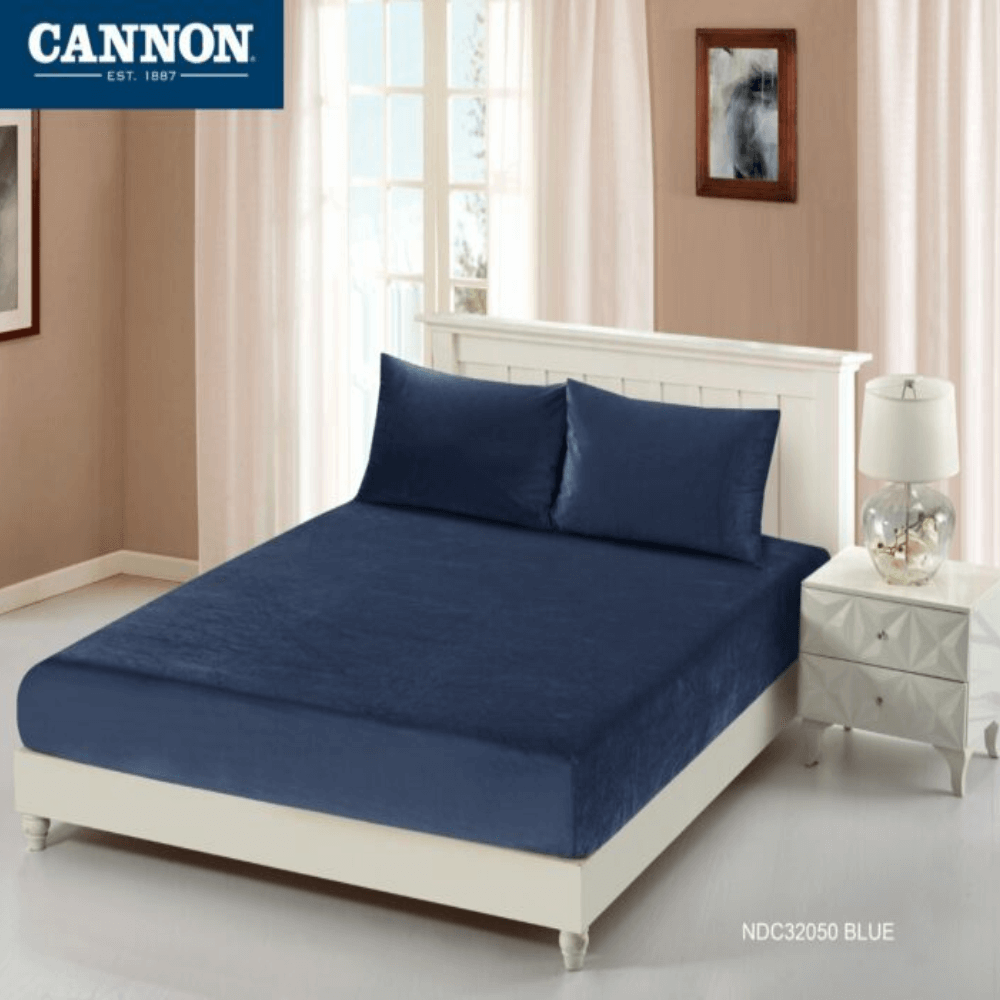 CANNON (T) PLN PLUSH FLANNEL B/SHT 2PC BLUE