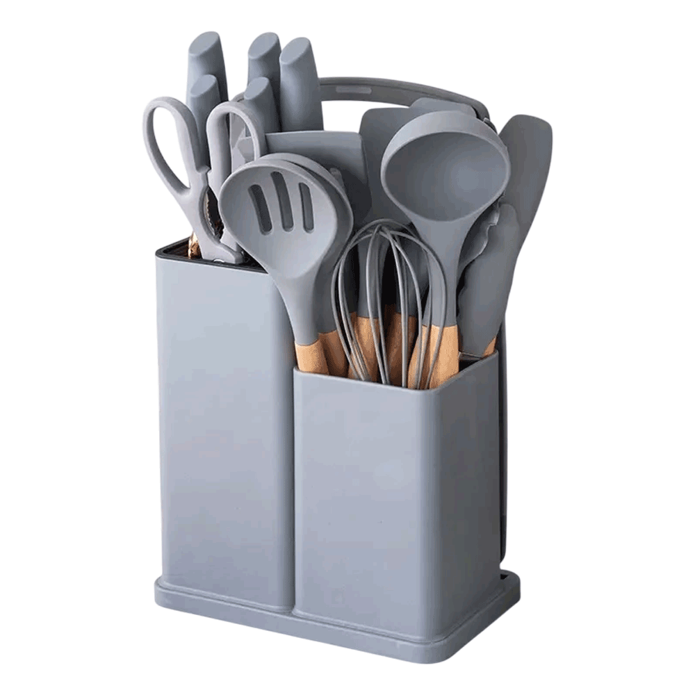 19 Pcs Kitchenware Set Knives And Silicone Grey