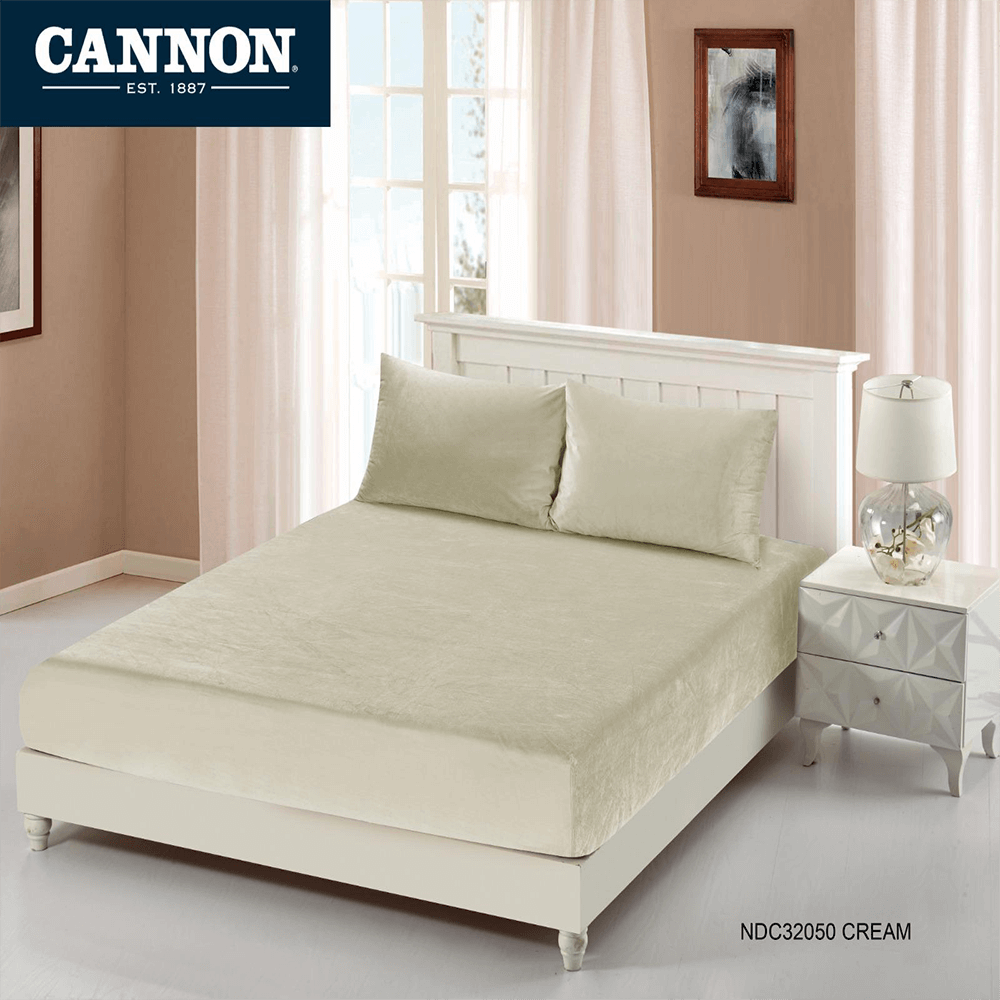 CANNON (T) PLN PLUSH FLANNEL B/SHT 2PC CREAM
