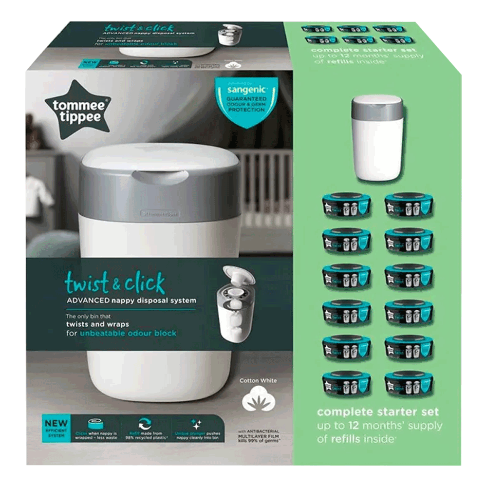 [KW089576] Tommee Tippee Twist and Click Advanced Nappy Disposal Sangenic + 12 pcs Refill - White #TT85102111