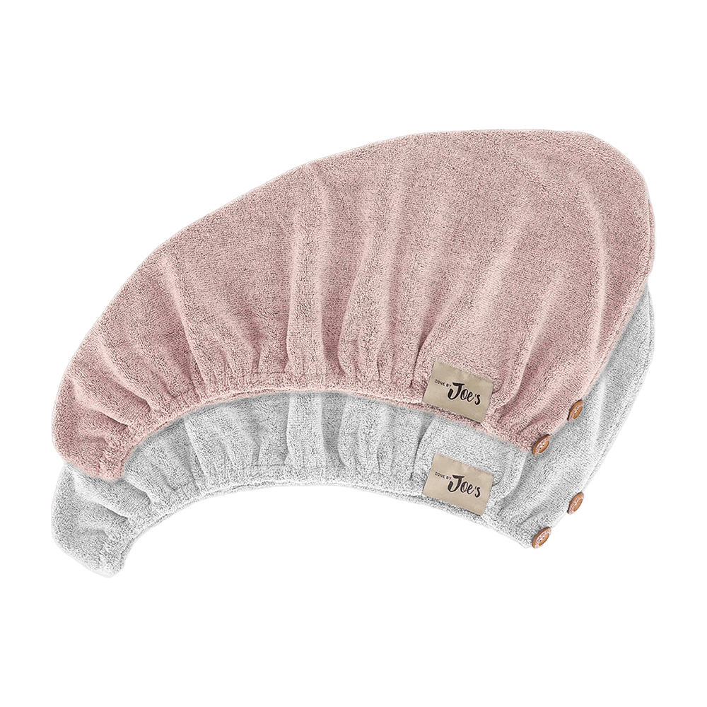 Organic Bamboo Charcoal Fiber Hair Towel 4X Faster - Dusty Pink and Dusty Grey