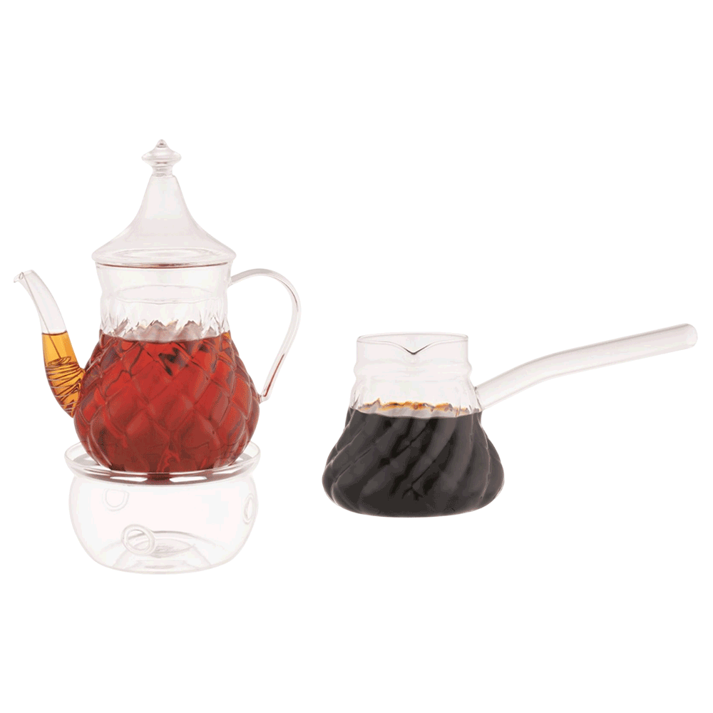 ARAMORO 3 PCS SET TEA POT 1 PC 800 ML+WARMER 1PC + COFFEE WARMER 500 ML 1PC
