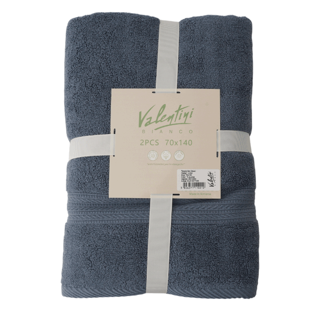 [KW087971] VALENTINI ARMENIAN COTTON 2PC TOWEL BUNDLE 70X140 TURQUOISE  - TURQUOISE
