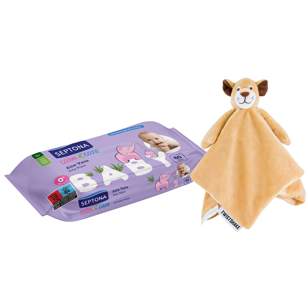 [KW076593] Septona Aloe Vera Baby Wipes 60 Wipes+Twistshake Comfort Mini Blanket Lion 4+1Free