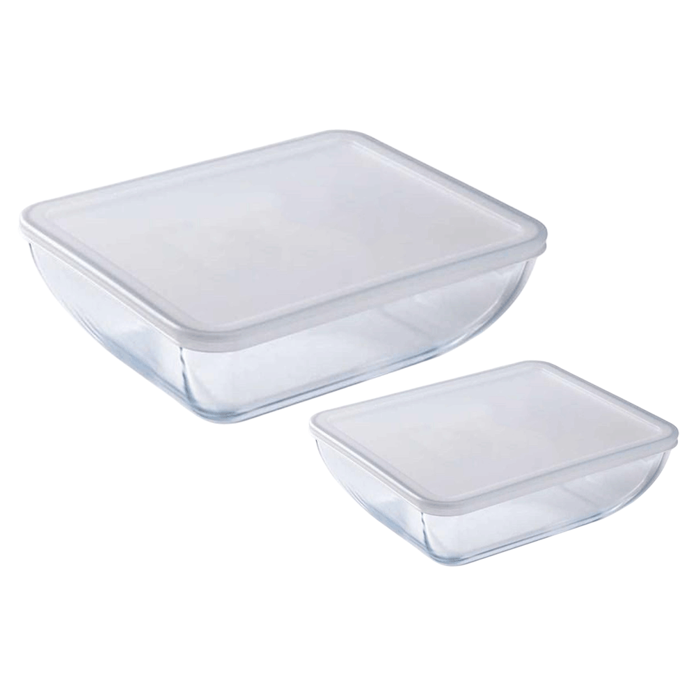 [KW085243] PYREX SQUARE FOOD SAVER WITH LID 2 PCS SET 2.2+1.3 LTR 22x17x6 cm 25x20x8 cm