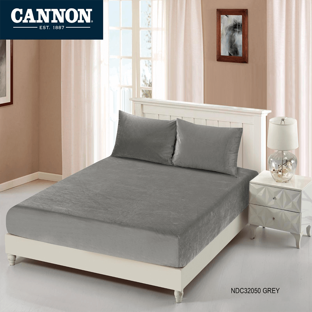 CANNON (T) PLN PLUSH FLANNEL B/SHT 2PC GREY