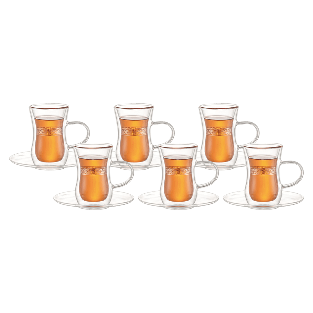 ARAMORO GOLD DECAL 12 PCS SET 100 ML BOROSILICATE DOUBLE WALL GLASS 6 PCS TEA Cup