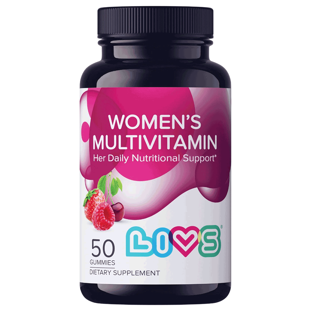 Livs Women's Multivitamin Strawberry-Cherry-Raspberry Flavored Gummies, 50 Count