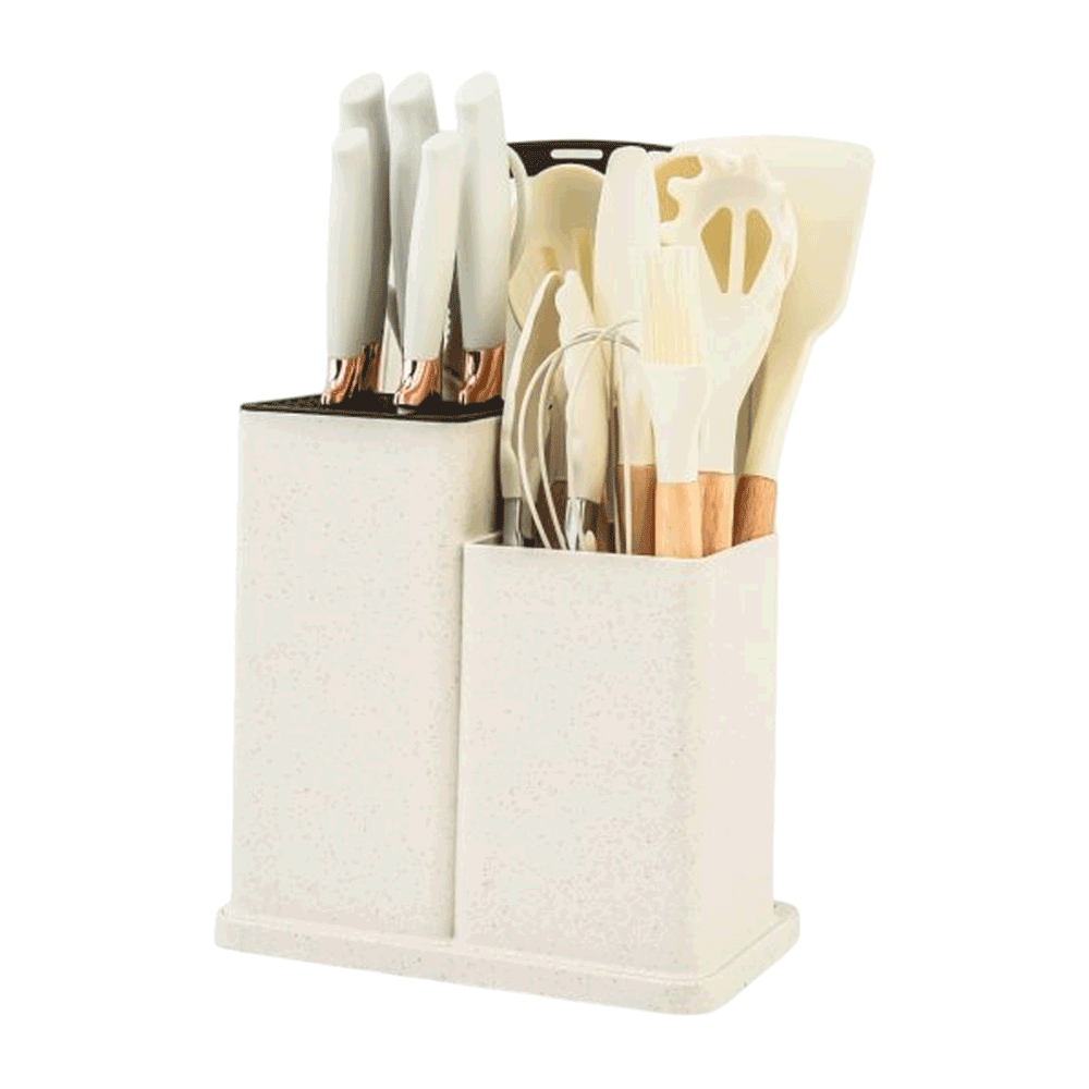 19 Pcs Kitchenware Set Knives And Silicone White