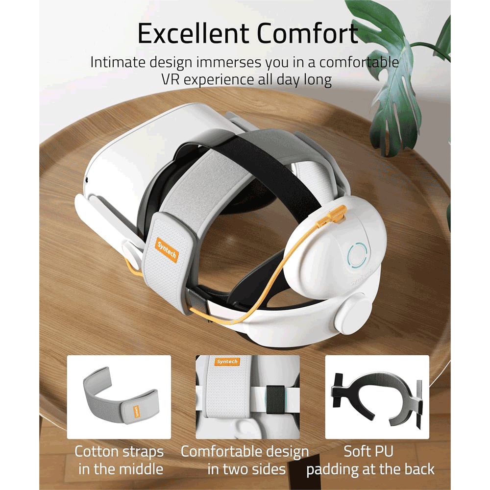 Syntech Vr Elite Strap With Battery Pack Compatible With Meta/Oculus Quest 2 - White