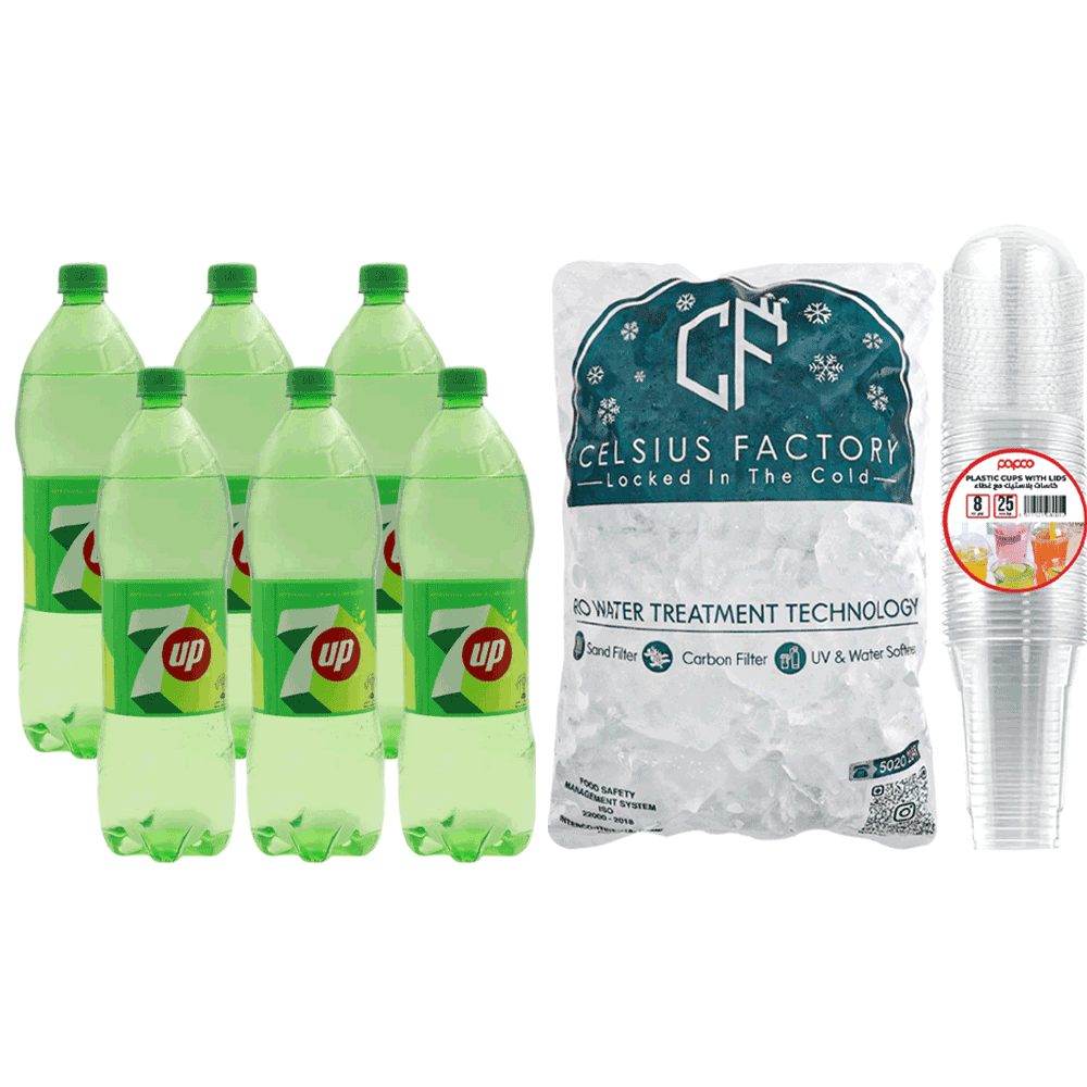 [KW094535] 7UP + Ice Cubes + Plastic Cups with Lids