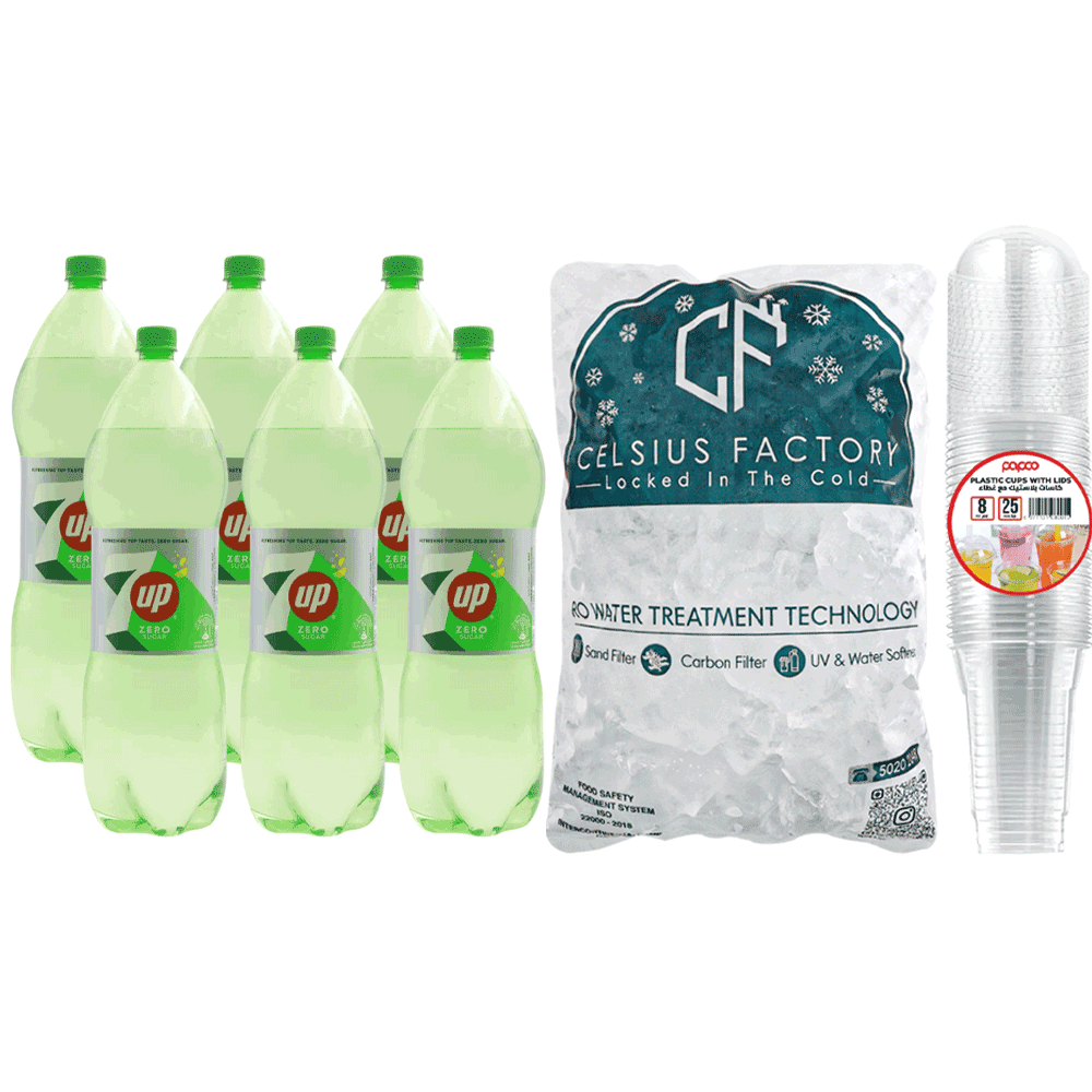 [KW094536] 7UP Zero + Ice Cubes + Plastic Cups with Lids