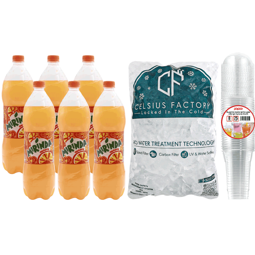 [KW094538] Mirinda Orange + Ice Cubes + Plastic Cups with Lids