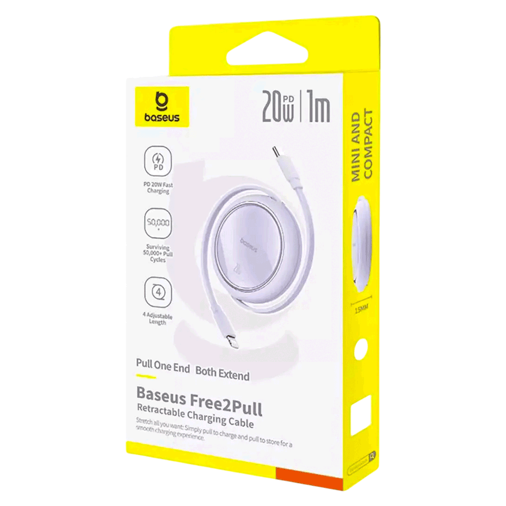 [KWP01985] Baseus Free2Pull Retractable Charging Cable Usb-C To Ip 20W 1M - Nebula Purple