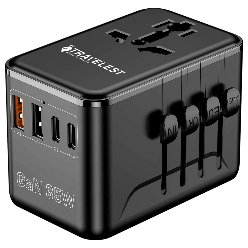 [KWP02467] Gan 35W Travel Adapter 3 Type-C And 2 Usb-A With Ac 2500W With Resettable Fuse Works With 220+ Countries