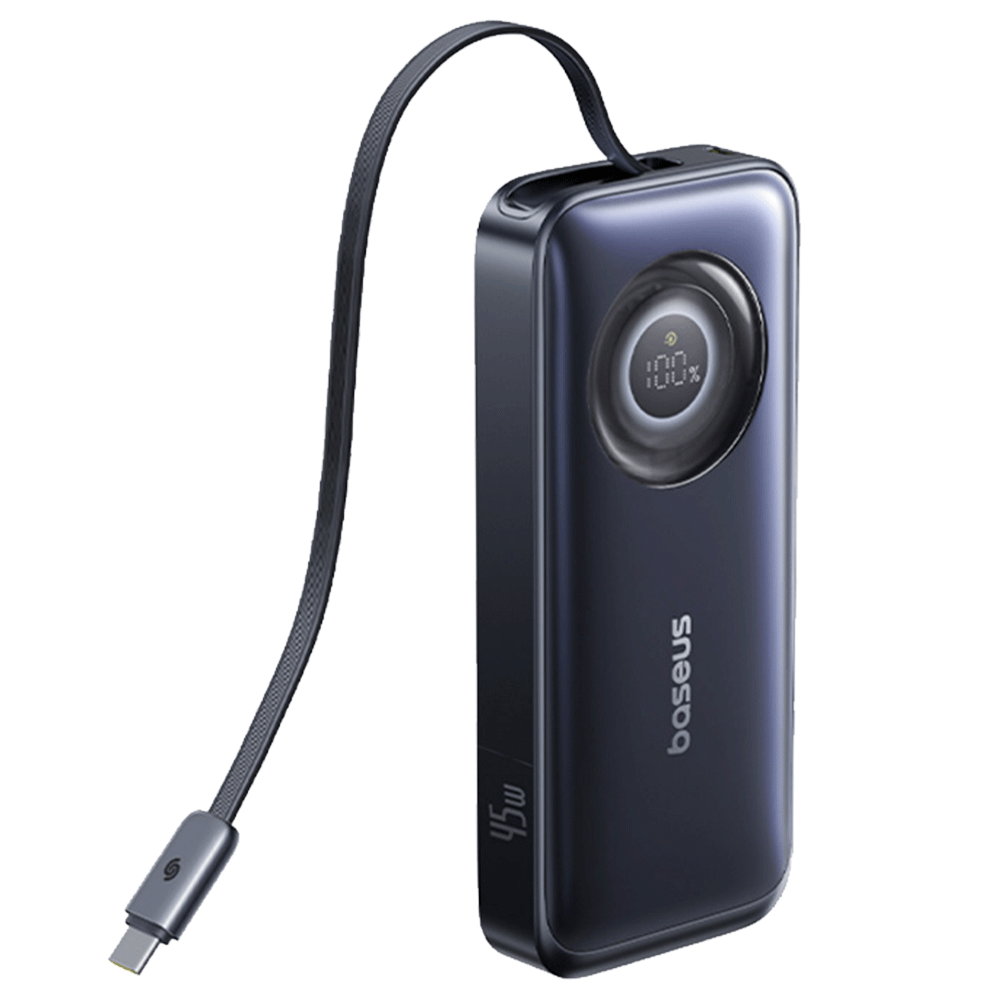 [KWP01953] Baseus Enercore Cr11 Power Bank With Retractable Cable 10000Mah 45W - Cosmic Black