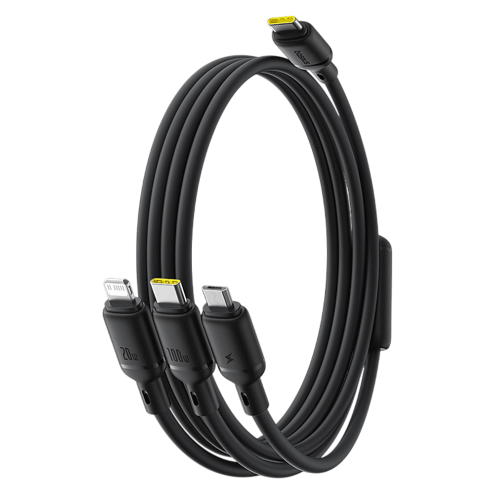 [KWP01990] Baseus Silky One-For-Three Fast Charging Cable Usb-C To M+L+C 100W 1.5M - Cosmic Black