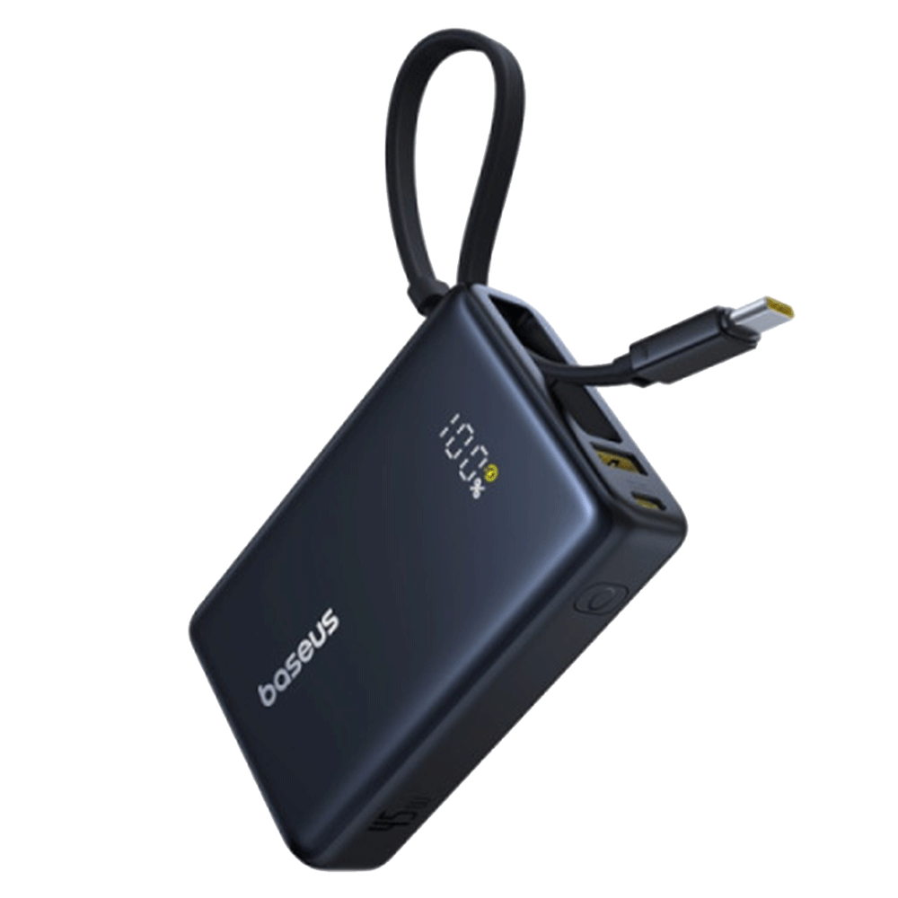 Baseus Picogo Digital Display Power Bank With Built-In Ubb-C Cable 10000Mah 45W - Cosmic Black