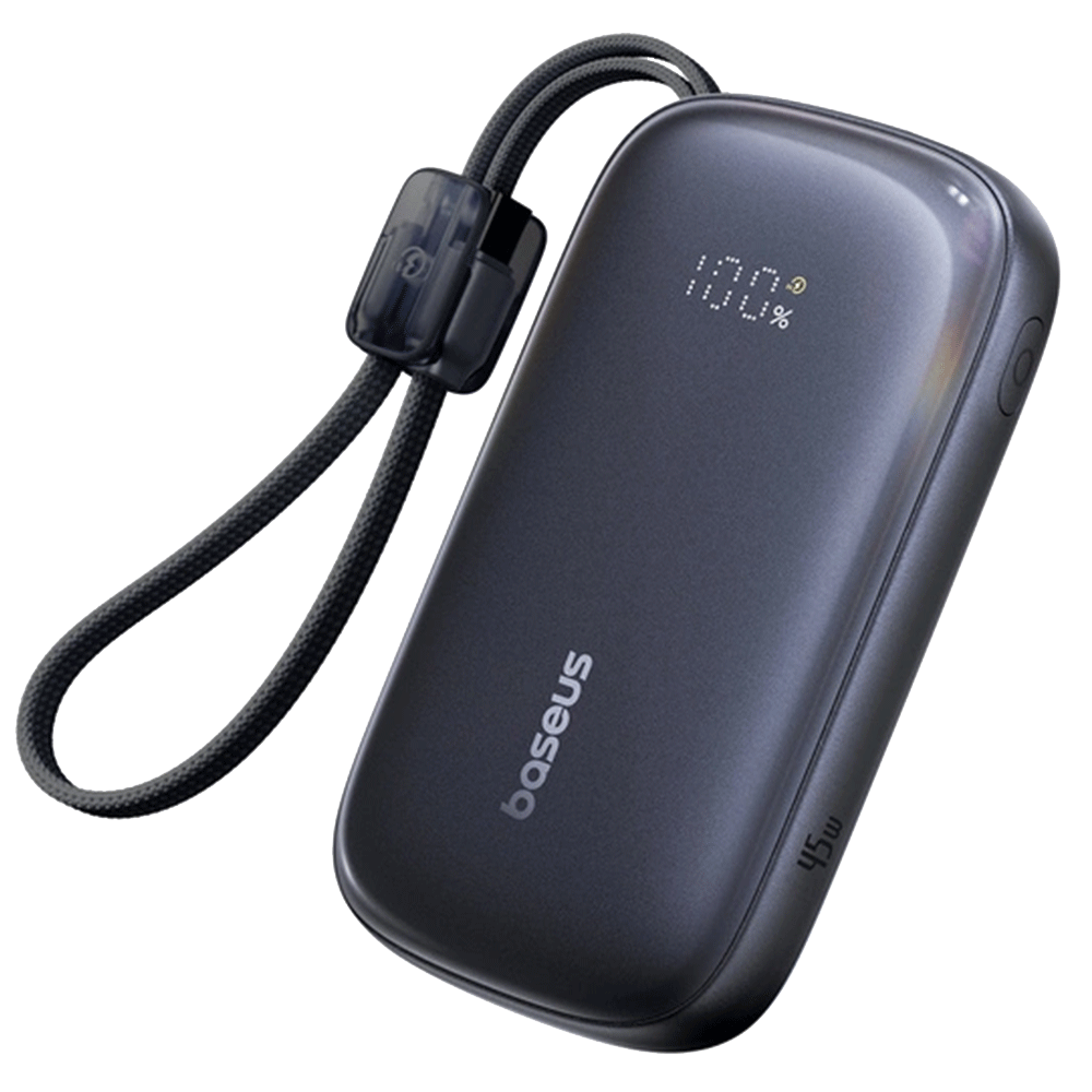 Baseus Enerfill Fc21 Qpow3 Ultra Digital Display Power Bank With Detachable Cable 10000Mah 45W - Cosmic Black