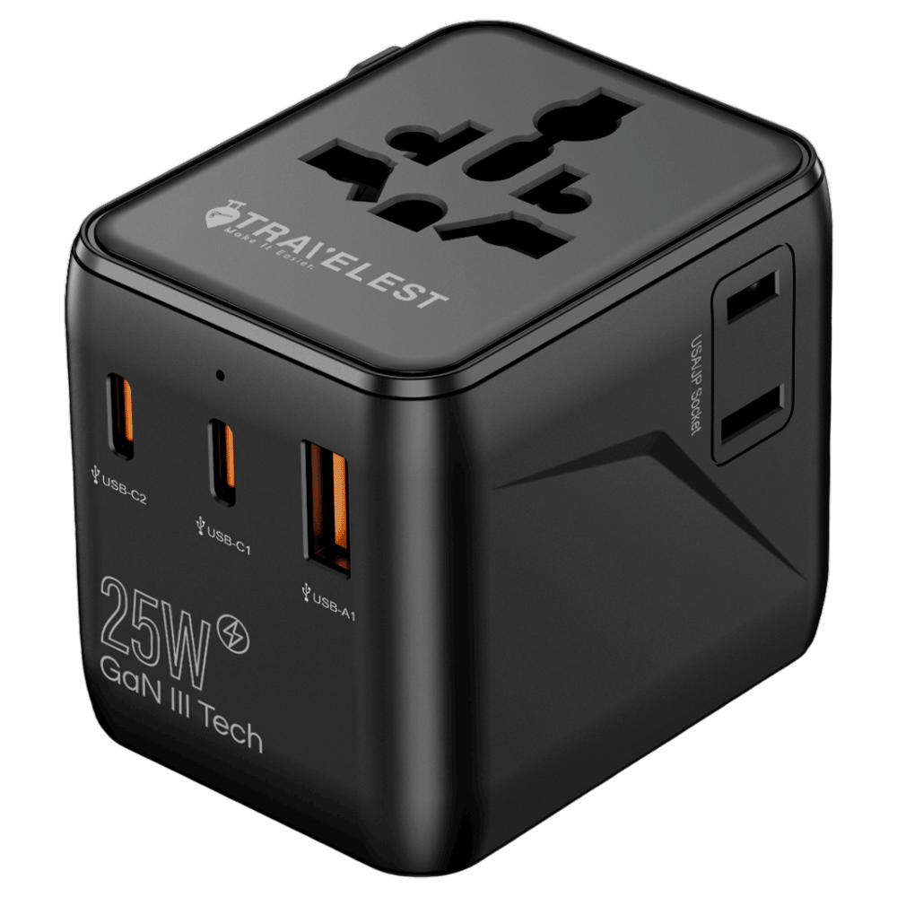 [KWP02465] 3 Port 25W Gan Iii Tech 2 Type-C And 1 Usb-A With 2Ac Travel Adapter