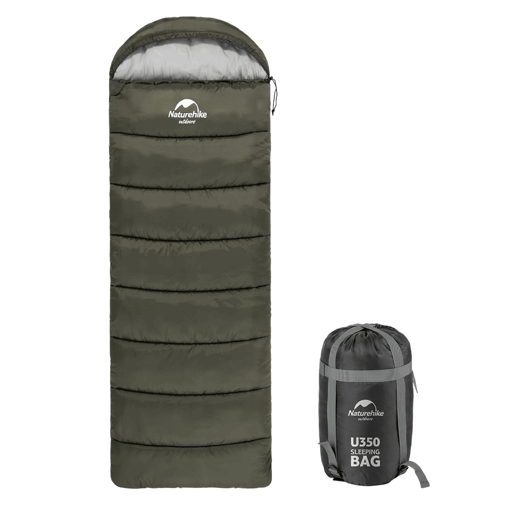 Naturehike U Series Envelope Sleeping Bag With Hood - Army Green U350（190+30)*75