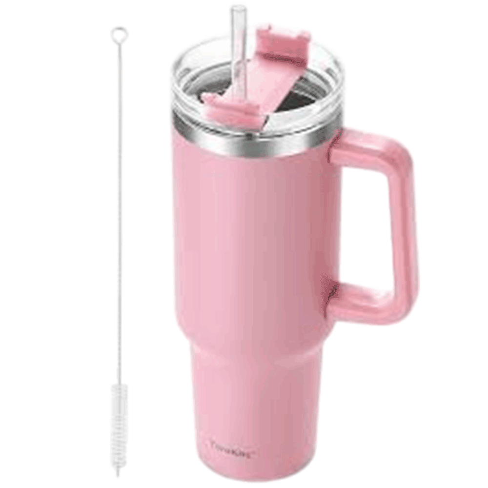 Insulated Stainless Steel Travel Coffee Tumbler  With Handle And Straw